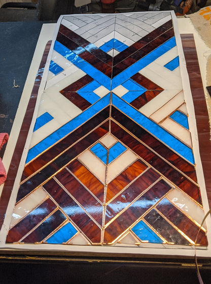 Stained Glass Window Panel — Art Deco Chevron Geometric, Bold Abstract Hanging, Modern Home Gift