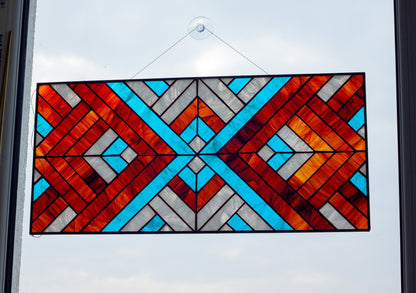 Stained Glass Window Panel — Art Deco Chevron Geometric, Bold Abstract Hanging, Modern Home Gift