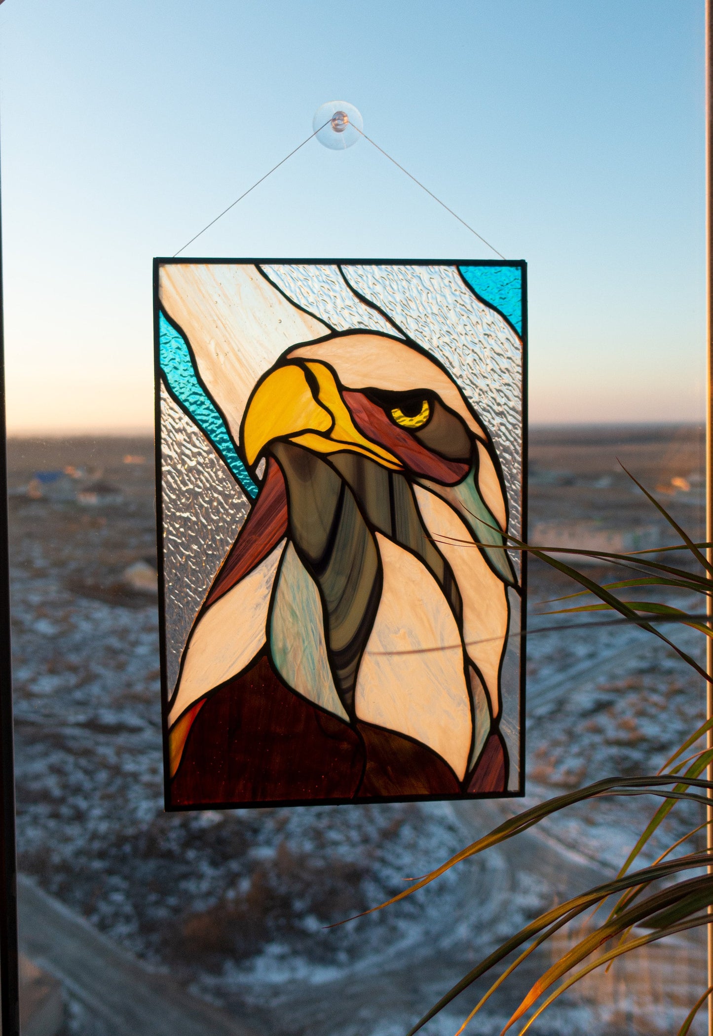 Stained Glass Panel — Abstract Bald Eagle, American Patriotic Window Hanging, Eagle Lover Gift