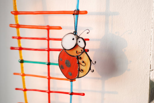 Stained Glass Ladybug Suncatcher — Tiny Miniature Window Hanging, Good Luck Gift, Kids Room