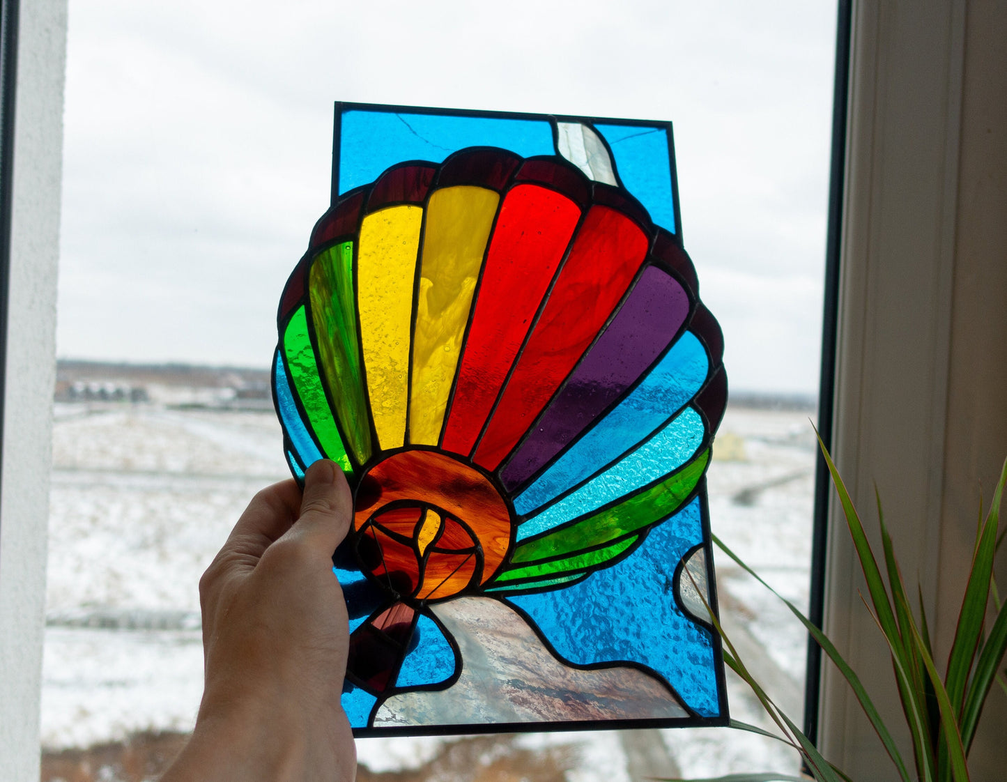 Stained Glass Suncatcher — Hot Air Balloon, Colorful Sky Window Hanging, Adventure Travel Gift
