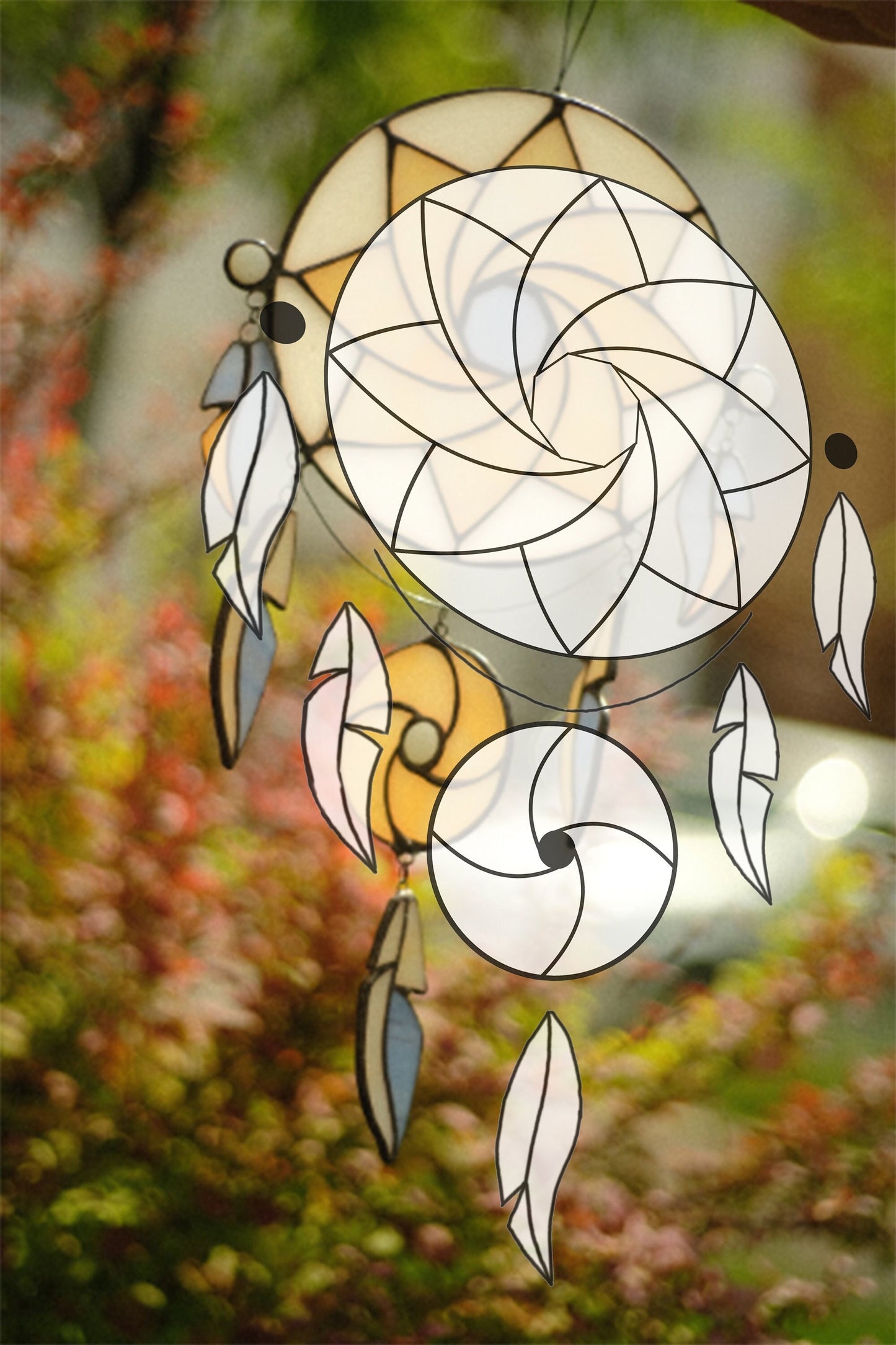 Dreamcatcher Stained Glass Pattern — Boho DIY Suncatcher Window Panel Template, svg psd Download