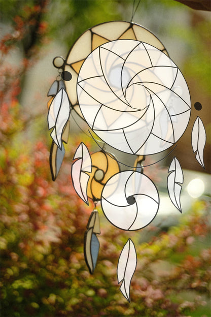 Dreamcatcher Stained Glass Pattern — Boho DIY Suncatcher Window Panel Template, svg psd Download