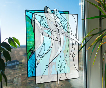 Blue Whale Stained Glass Window Panel Pattern (PSD Digital Download)