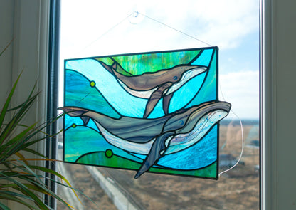 Blue Whale Stained Glass Window Panel Pattern (PSD Digital Download)