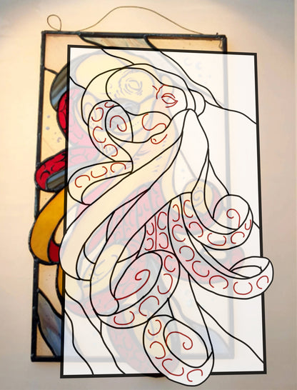 Digital pattern Octopus Stained glass Window panel
