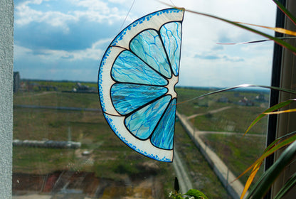 Citrus Lime Stained Glass Suncatcher — Blue Glass Fruit Window Art, Kitchen Decor, Summer Gift