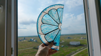 Citrus Lime Stained Glass Suncatcher — Blue Glass Fruit Window Art, Kitchen Decor, Summer Gift