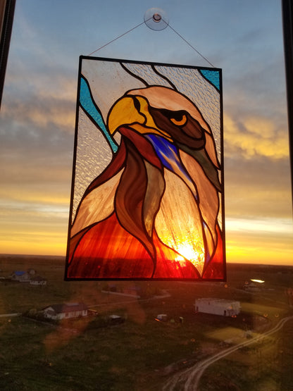 Stained Glass Panel — Abstract Bald Eagle, American Patriotic Window Hanging, Eagle Lover Gift