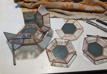Geometric Hexagon Stained Glass Lamp — Handmade Art Deco Night Light, Custom Table Wall Lamp