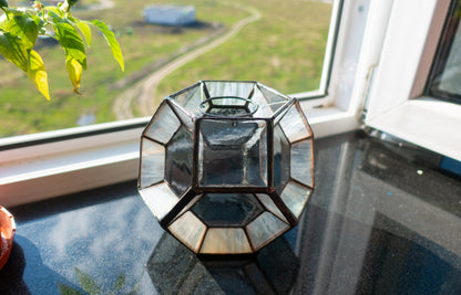 Geometric Hexagon Stained Glass Lamp — Handmade Art Deco Night Light, Custom Table Wall Lamp