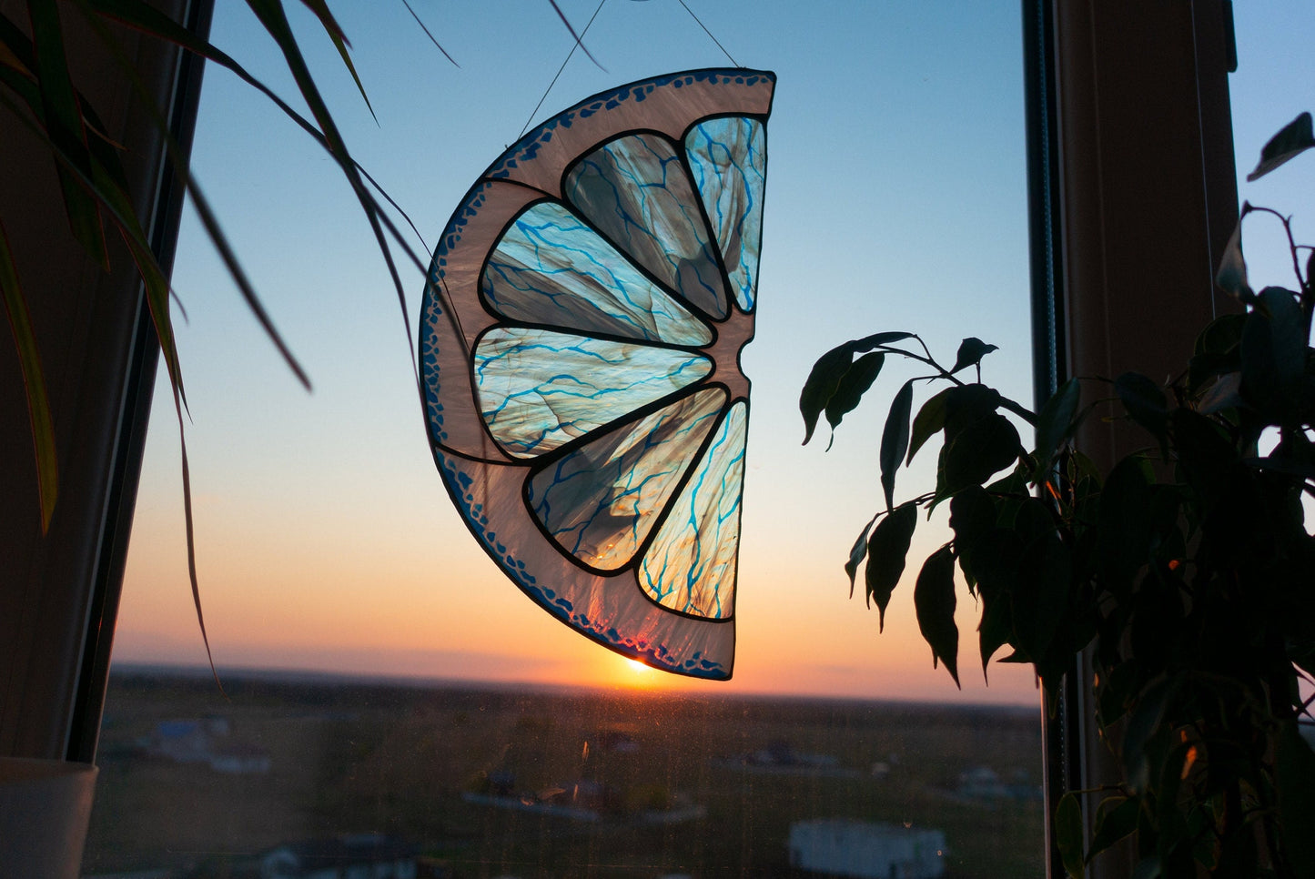 Citrus Lime Stained Glass Suncatcher — Blue Glass Fruit Window Art, Kitchen Decor, Summer Gift
