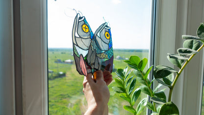 Stained Glass Fish Ice Cream Suncatcher — Hooked Popsicle Fish, Weird Funny Window Art Gift