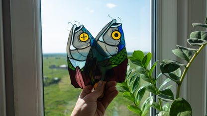 Stained Glass Fish Ice Cream Suncatcher — Hooked Popsicle Fish, Weird Funny Window Art Gift