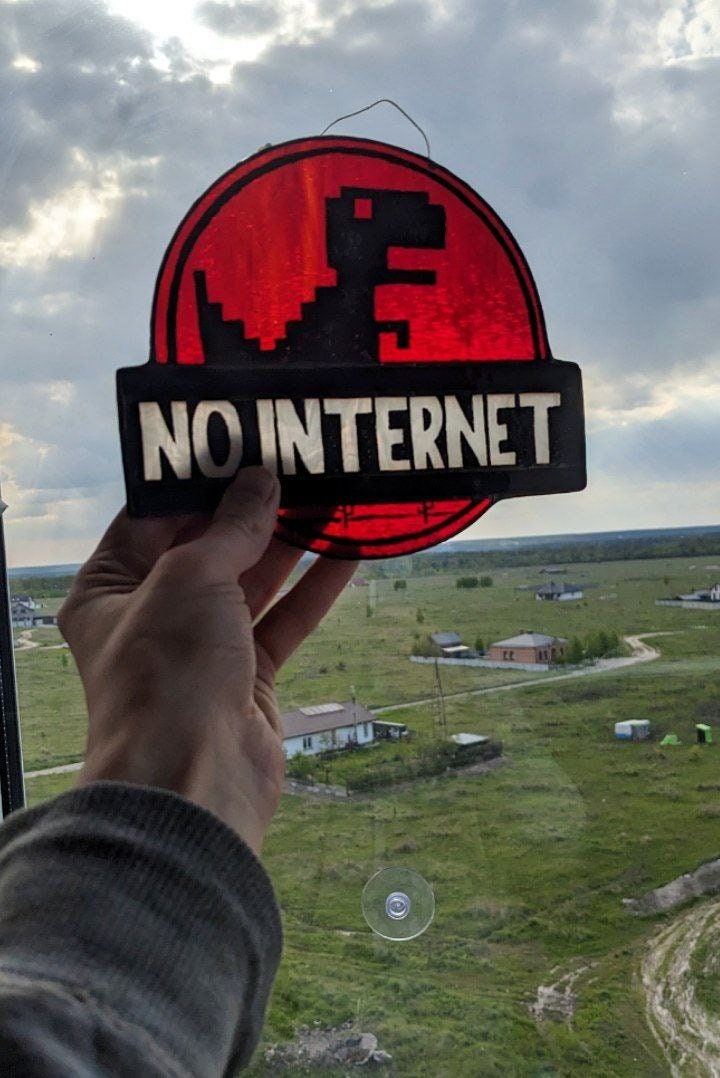 No Internet Dinosaur Stained Glass Suncatcher — Offline Dino Meme, Gamer Geek Window Art Gift