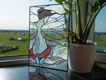 Stained Glass Panel — Fairy Girl with Wings, Fairycore Iridescent Hanging, Fantasy Room Decor