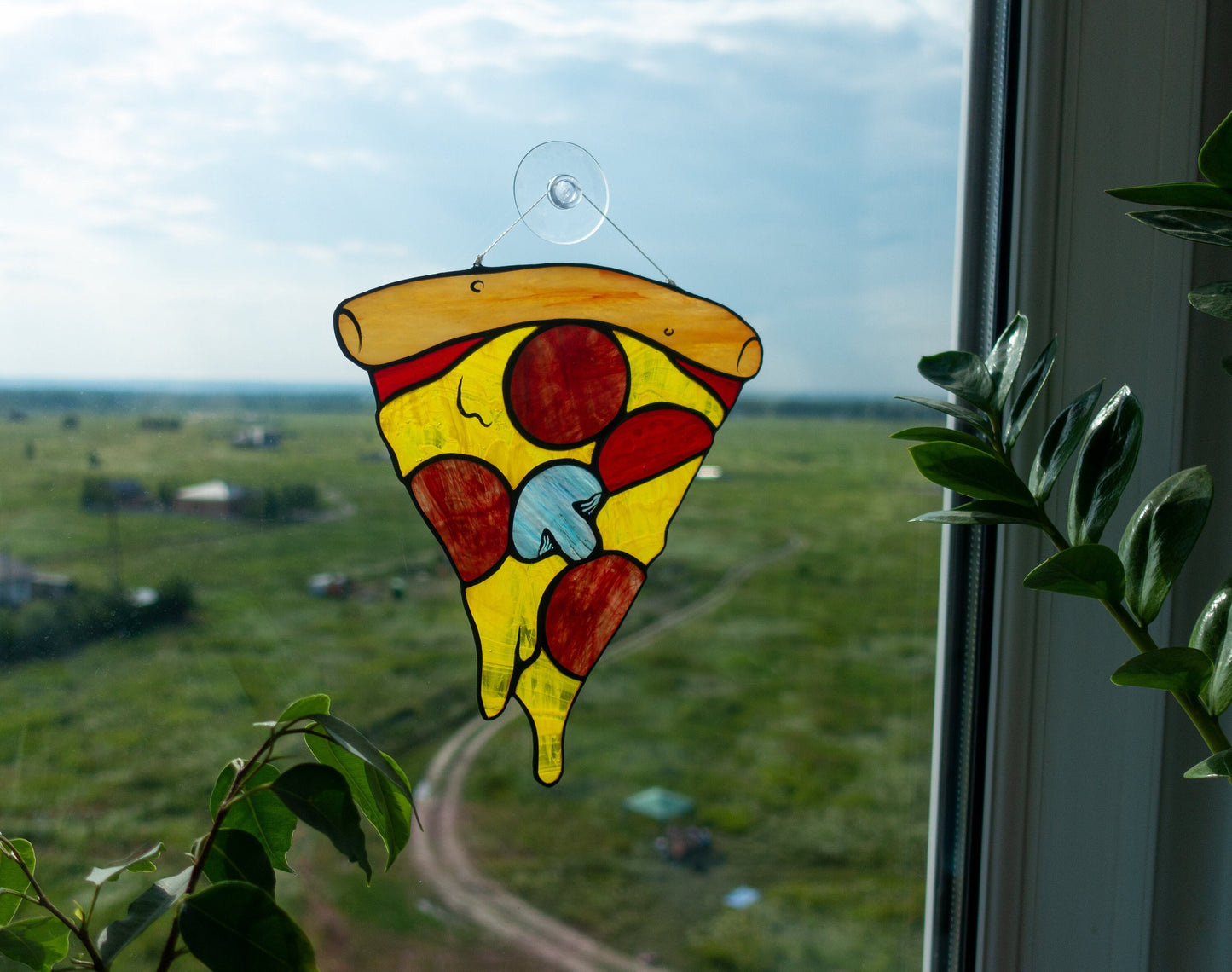 Pizza Slice Stained Glass Suncatcher — Cheesy Food Window Art, Pizza Lover Gift, Kitchen Decor
