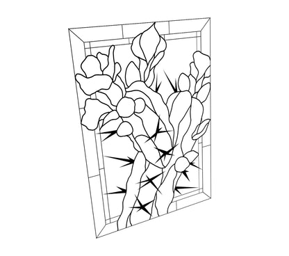 Digital pattern PSD rectangle blooming cactus Stained glass Window panel, Home decoration from Ukraine