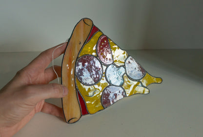 Pizza Slice Stained Glass Suncatcher — Cheesy Food Window Art, Pizza Lover Gift, Kitchen Decor