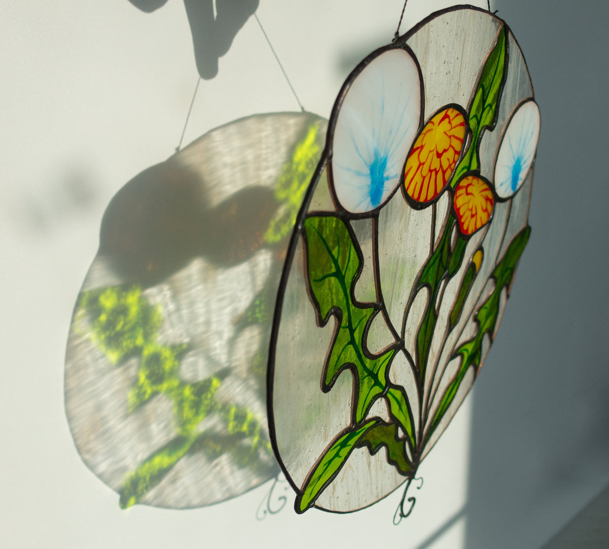 Digital pattern round dandelion Stained glass Window panel
