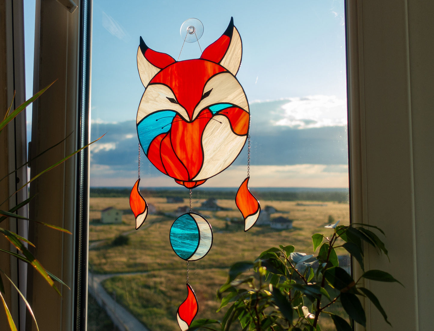 Baby Fox Stained Glass Suncatcher — Large Forest Web Design, Woodland Nursery Window Art