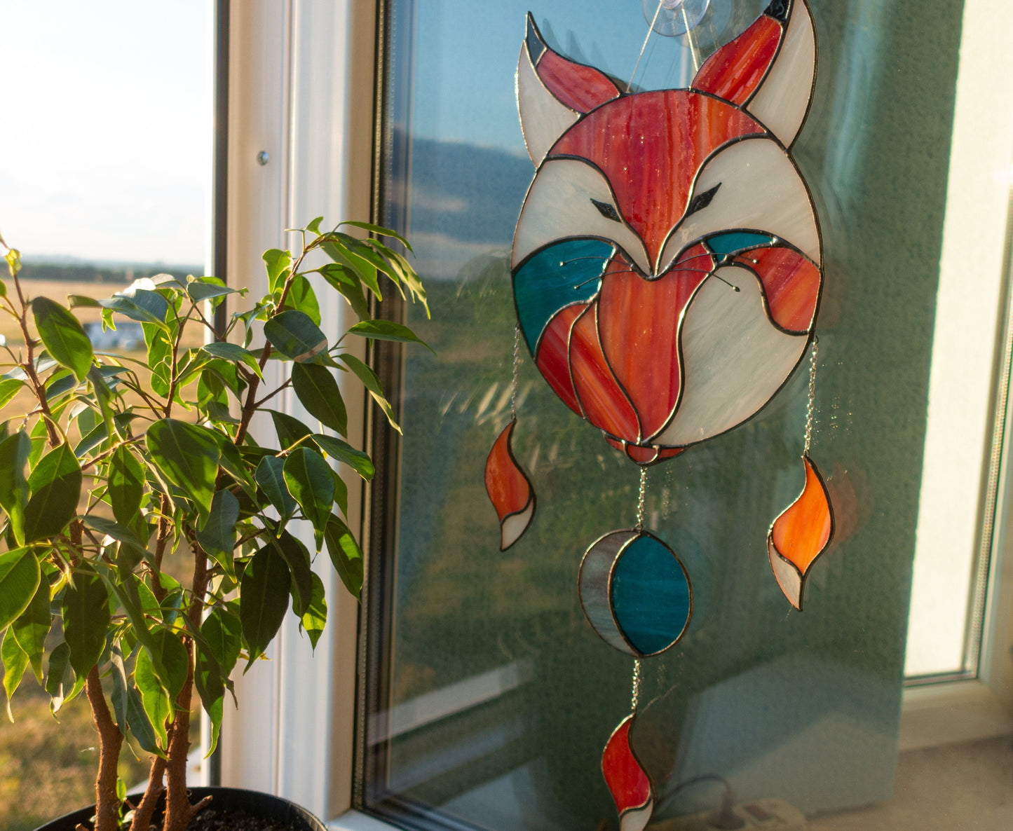 Baby Fox Stained Glass Suncatcher — Large Forest Web Design, Woodland Nursery Window Art