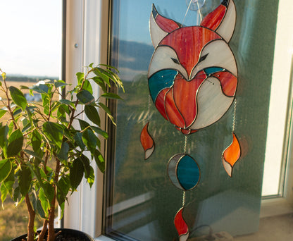 Baby Fox Stained Glass Suncatcher — Large Forest Web Design, Woodland Nursery Window Art
