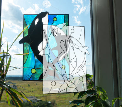 Orca & Baby Stained Glass Pattern: Window Panel Design (Digital Download)