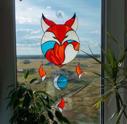 Baby Fox Stained Glass Suncatcher — Large Forest Web Design, Woodland Nursery Window Art