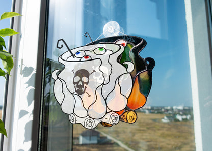 Digital pattern PSD Halloween witch's cauldron with boiled eyes Stained glass Window suncatcher