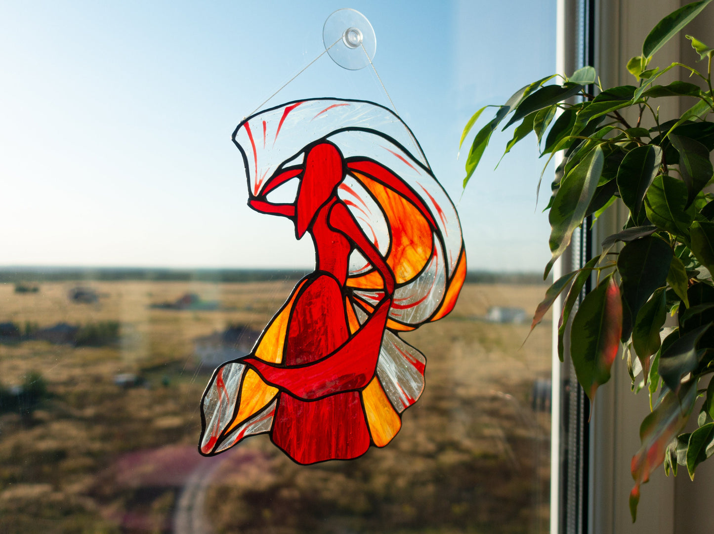Stained Glass Dancer Suncatcher — Female Figure Window Art, Elegant Woman Gift for Her
