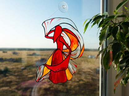 Stained Glass Dancer Suncatcher — Female Figure Window Art, Elegant Woman Gift for Her