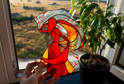 Stained Glass Dancer Suncatcher — Female Figure Window Art, Elegant Woman Gift for Her