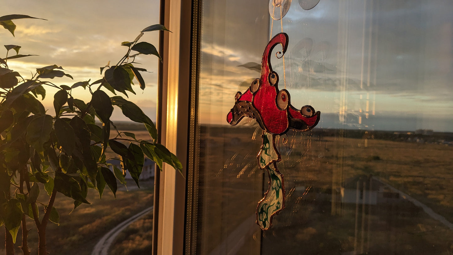 Halloween Eyeball Mushroom Stained Glass Suncatcher — Fly Agaric Spooky Window Art, Weird Gift