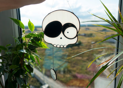 Digital pattern PSD Halloween skull with a droopy eye Stained glass Window suncatcher