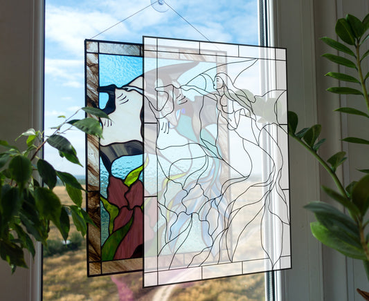 Mermaid & Stingray Stained Glass Pattern: Home Decor (PSD, PNG Download)