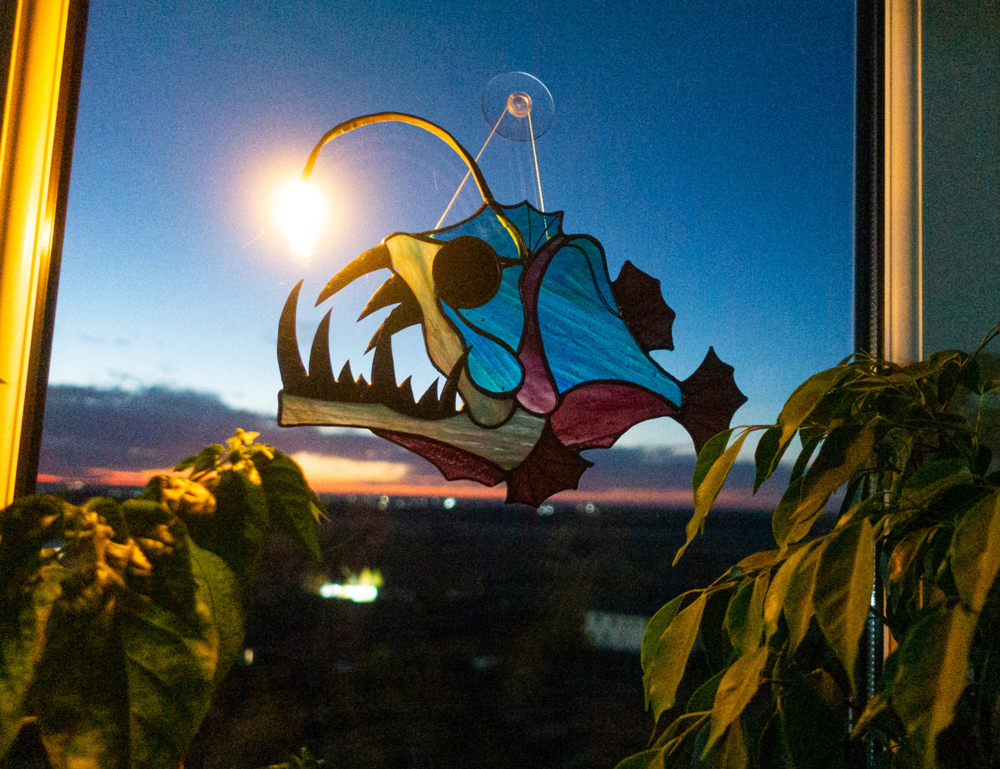 Anglerfish Stained Glass Suncatcher — Deep Sea Horror Window Art, Choose Your Design Fish Gift