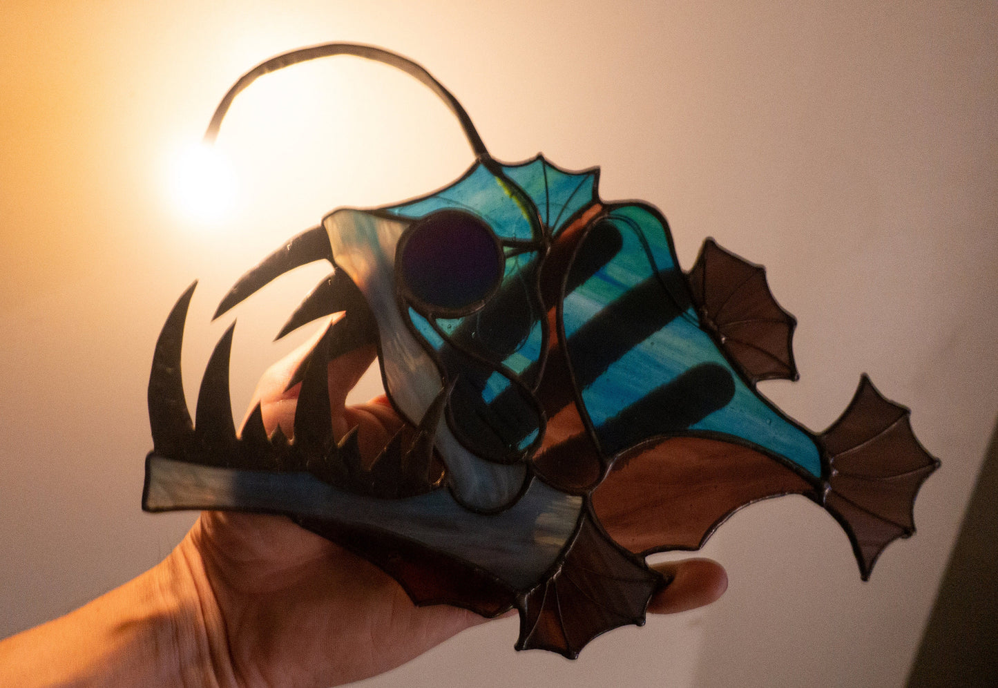 Anglerfish Stained Glass Pattern — Deep Sea DIY Suncatcher Window Panel Template, svg psd Download