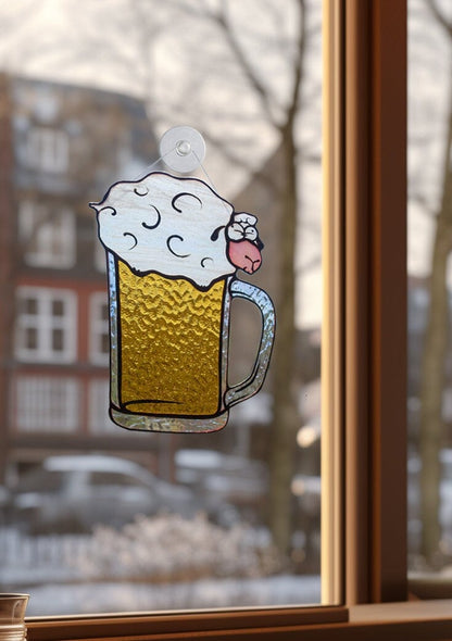 Beer Sheep Foam Suncatcher — Funny Bar Pub Window Hanging, Beer Lover Gift for Him