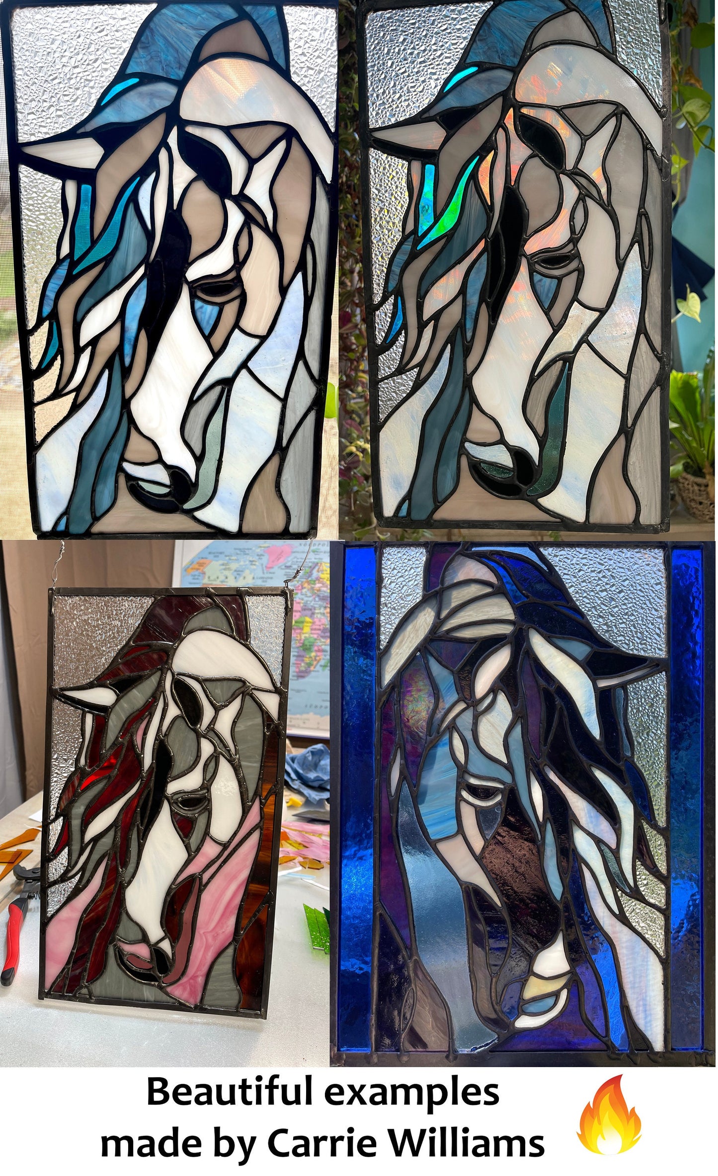 Digital pattern PSD Unrestrained horse Stained glass Window panel