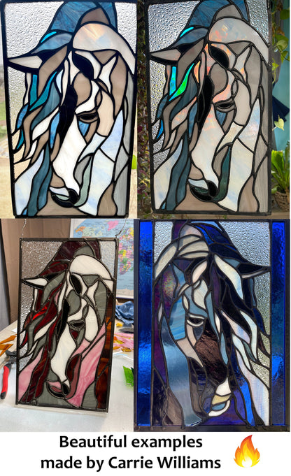 Digital pattern PSD Unrestrained horse Stained glass Window panel