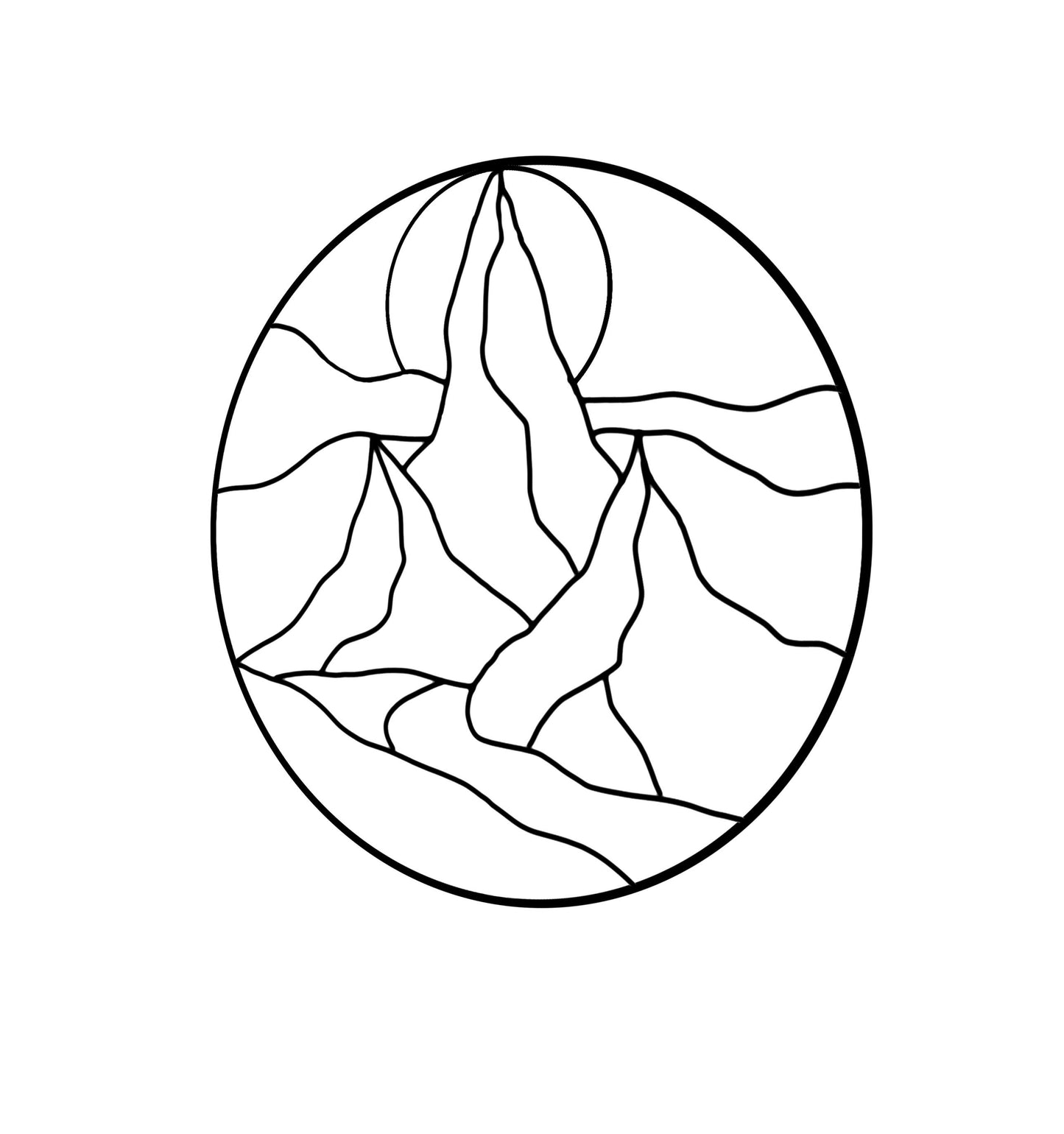 Digital pattern round Rocky mountains landscape Stained glass Window panel
