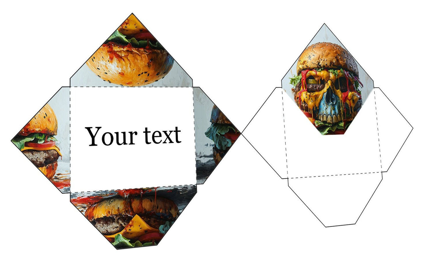 Zombie burger envelope dinner invitation. DIY psd png easy pattern, print A4 or biger