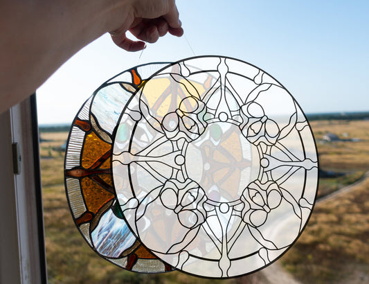 Halloween Skulls Stained Glass Pattern: Round Ornament Suncatcher (PSD, PNG Digital Download)