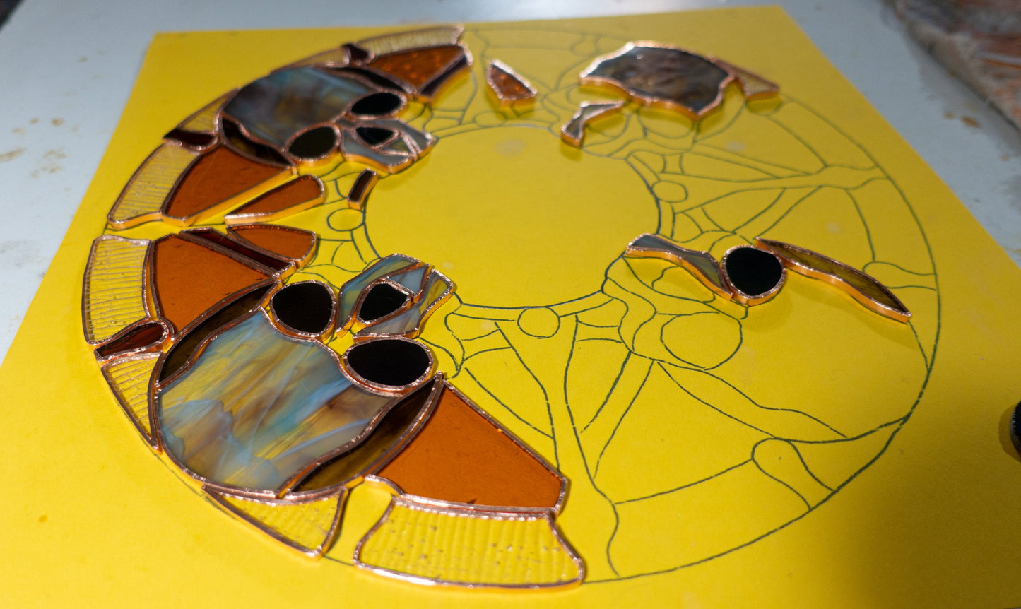 Halloween Skulls Stained Glass Pattern: Round Ornament Suncatcher (PSD, PNG Digital Download)