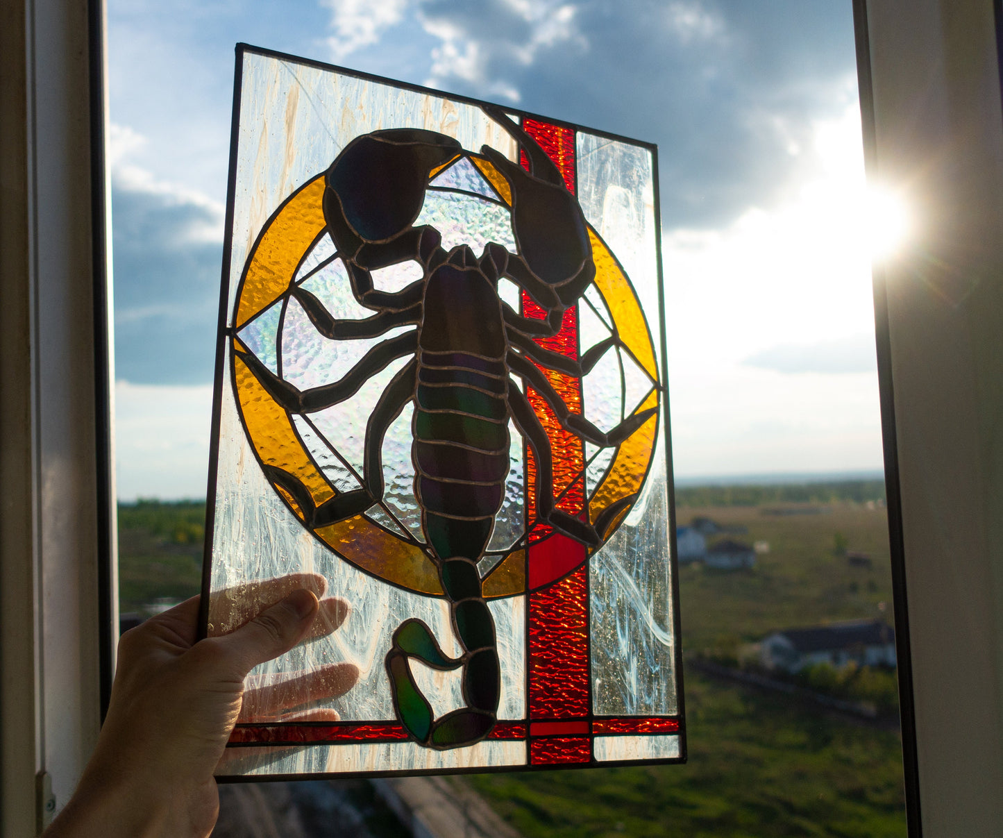 Stained Glass Panel — Black Scorpion Gothic Decor, Scorpio Zodiac Birthday Gift, Dark Home Art