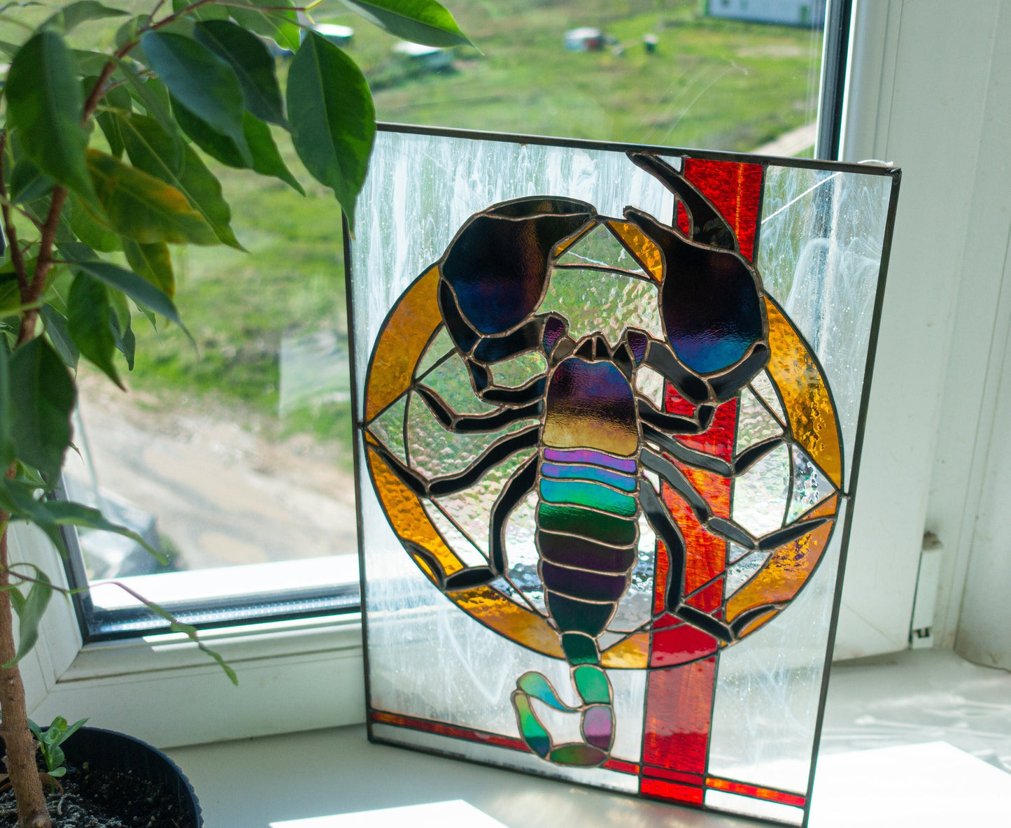 Stained Glass Panel — Black Scorpion Gothic Decor, Scorpio Zodiac Birthday Gift, Dark Home Art