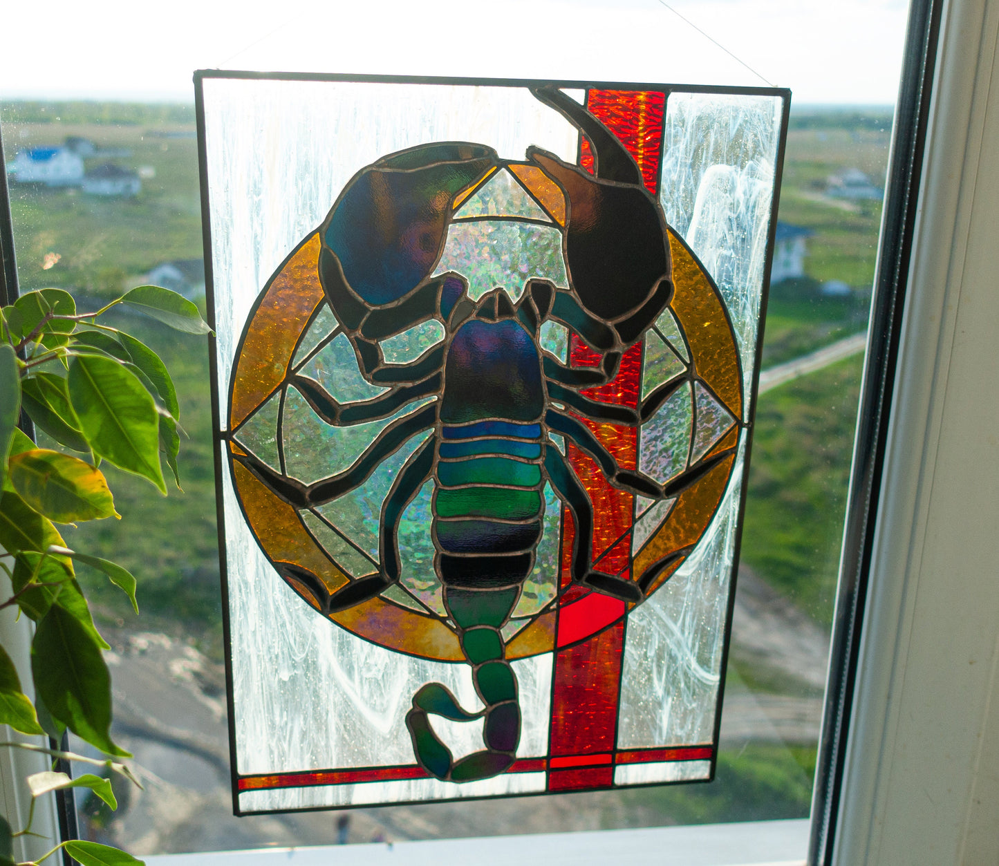 Stained Glass Panel — Black Scorpion Gothic Decor, Scorpio Zodiac Birthday Gift, Dark Home Art