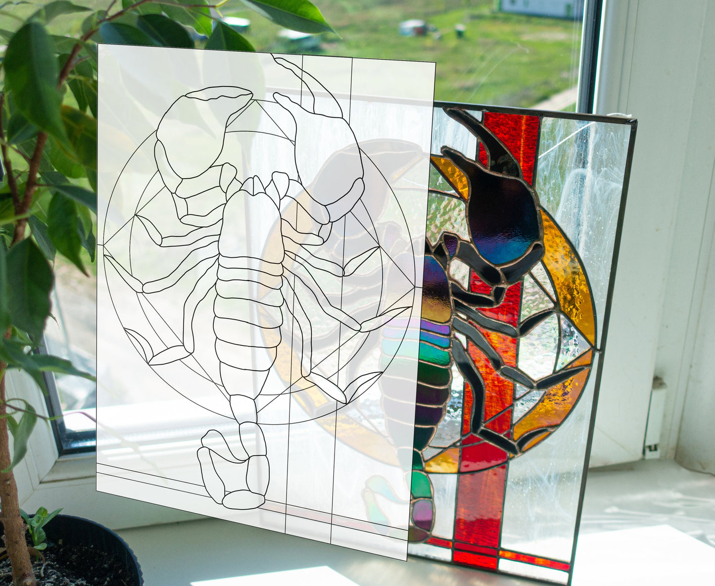 Scorpion Stained Glass Pattern: Rectangular Window Suncatcher (PSD)