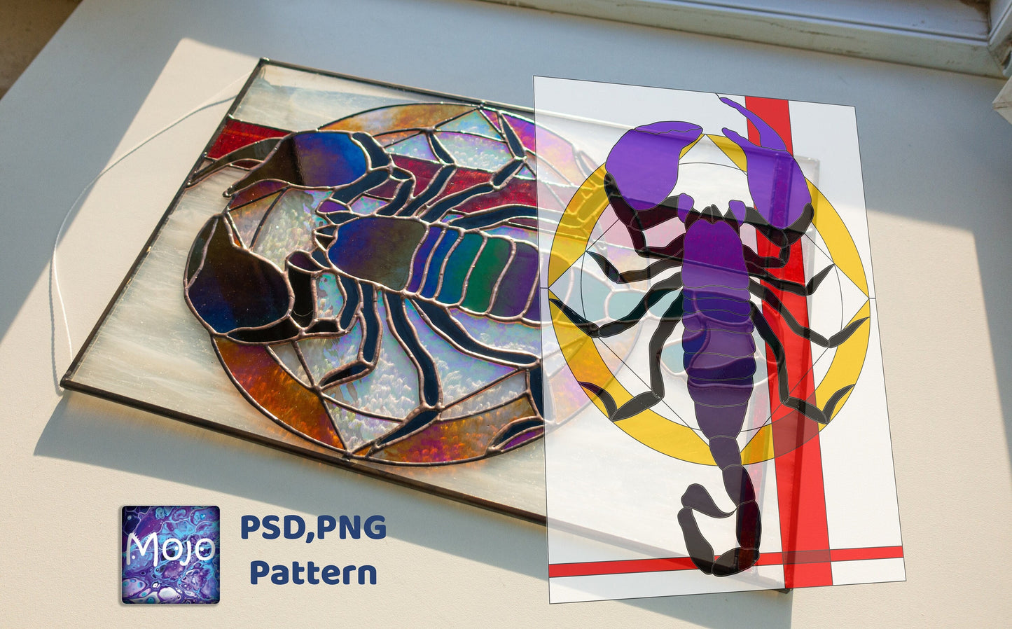 Scorpion Stained Glass Pattern: Rectangular Window Suncatcher (PSD)